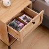 Rattan Nightstand Set,Bedside Table with 1 Natural Rattan Drawers and Metal Legs