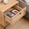 Rattan Nightstand Set,Bedside Table with 2 Natural Rattan Drawers and Metal Legs