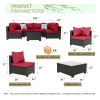 Patio Furniture Set Red,7 Pieces Outdoor Wicker Furniture Set Patio Rattan Sectional Conversation Sofa Set with Ottoman and Glass Top Table Returns ar