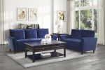 Modern Living Room Sofa Set 2pcs Comfort Sofa Loveseat Plush Seatbacks Tufted Detail Blue Velvet Upholstery Solid Wood Frame Furniture