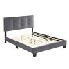 1pc Full Platform Bed Dark Gray Velvet Upholstered Adjustable Height Headboard Button Tufted Solid Wood Bedroom Furniture