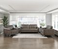 Brownish Gray Polished Microfiber Upholstery Elegant Modern Style Sofa 1pc Solid Wood Living Room Furniture Silver Finish Metal Legs