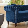 MH 80" Deep Button Tufted Upholstered Roll Arm Luxury Classic Chesterfield L-shaped Sofa 3 Pillows Included, Solid Wood Gourd Legs, Blue velvetMH