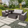 Patio Furniture Set, 6-Piece Patio Furniture Sets Outdoor Wicker Conversation Sets All Weather PE Rattan Sectional Sofa Set with Cushions & Desktop St