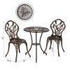 European Style Cast Aluminum Outdoor 3 Piece Tulip Bistro Set of Table and Chairs Bronze