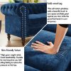 MH 80" Deep Button Tufted Upholstered Roll Arm Luxury Classic Chesterfield L-shaped Sofa 3 Pillows Included, Solid Wood Gourd Legs, Blue velvetMH