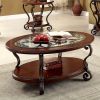 Traditional Style Brown Cherry 1pc COFFEE TABLE Open Bottom Shelf Ornate Design Glass Top Living Room Furniture