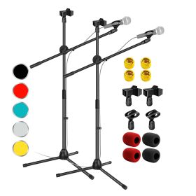 5 Core Tripod Mic Stand Heavy Duty Adjustable Floor Microphone Boom Arm Pedestal Para Microfono - MS DBL (Qty: 2Pcs Black)