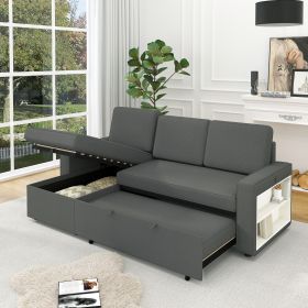 85.8" Pull Out Sleeper Sofa L-Shaped Couch Convertible Sofa Bed with Storage Chaise And Storage Racks,With USB Port And T-pyce Port (Color: as Pic)