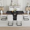 Table and chair set, modern dining table, black tabletop and black MDF leg table, soft and comfortable dining chair, perfect for dinner, meetings, hom