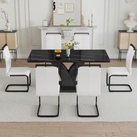 Table and chair set, modern dining table, black tabletop and black MDF leg table, soft and comfortable dining chair, perfect for dinner, meetings, hom (Color: as Pic)