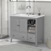 36" Bathroom Vanity with Ceramic Basin;  Bathroom Storage Cabinet with Two Doors and Drawers;  Solid Frame;  Metal Handles