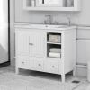 36" Bathroom Vanity with Ceramic Basin;  Bathroom Storage Cabinet with Two Doors and Drawers;  Solid Frame;  Metal Handles