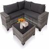 4 Pieces Patio Furniture Set,Outdoor All Weather-Wicker Rattan Sectional Conversation Sofa Set with Glass Table and Cushions for Seating for Garden,Ba