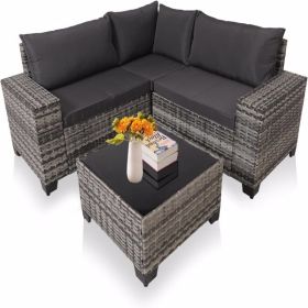 4 Pieces Patio Furniture Set,Outdoor All Weather-Wicker Rattan Sectional Conversation Sofa Set with Glass Table and Cushions for Seating for Garden,Ba (Color: as picture)