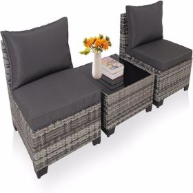 Patio Furniture Set,3 Pieces Outdoor Rattan Wicker Conversation Set with Washable Cushions and Glass Coffee Table,Patio Sofa Set for Garden Poolside B (Color: as picture)