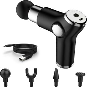 Mini Handheld Massage Gun - Small Portable Electric Percussion Muscle Massager Gun - Compact Deep Tissue Fascia Travel Massager, 4 Massager Heads 6 Sp (Color: Black)