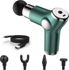 Mini Handheld Massage Gun - Small Portable Electric Percussion Muscle Massager Gun - Compact Deep Tissue Fascia Travel Massager, 4 Massager Heads 6 Sp (Color: Green)