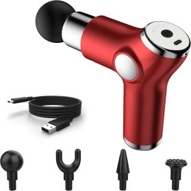 Mini Handheld Massage Gun - Small Portable Electric Percussion Muscle Massager Gun - Compact Deep Tissue Fascia Travel Massager, 4 Massager Heads 6 Sp (Color: Red)