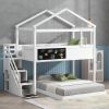 Twin over Full House Bunk Bed with Storage Staircase and Blackboard