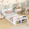 Twin Size Floor Bed with Storage Footboard and Guardrail