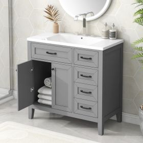 36' Bathroom Vanity with Sink Combo;  White Bathroom Cabinet with Drawers;  Solid Frame and MDF Board (Color: Grey)