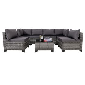 7 Pieces Furniture Set,All-Weather PE Wicker Rattan Sectional Conversation Sofa Set,Ouutdoor Low Back Sectional Sofa with Tea Table,for Garden, Backya (Color: as picture)