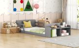 Twin Size Floor Bed with Storage Footboard and Guardrail