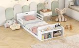 Twin Size Floor Bed with Storage Footboard and Guardrail