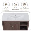 36" Bathroom Vanity with Ceramic Basin;  Bathroom Storage Cabinet with Two Doors and Drawers;  Solid Frame;  Metal Handles