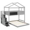 Twin over Full House Bunk Bed with Storage Staircase and Blackboard