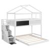 Twin over Full House Bunk Bed with Storage Staircase and Blackboard