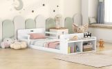 Twin Size Floor Bed with Storage Footboard and Guardrail