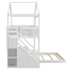 Twin over Full House Bunk Bed with Storage Staircase and Blackboard