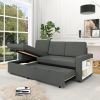 85.8" Pull Out Sleeper Sofa L-Shaped Couch Convertible Sofa Bed with Storage Chaise And Storage Racks,With USB Port And T-pyce Port