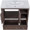 36" Bathroom Vanity with Ceramic Basin;  Bathroom Storage Cabinet with Two Doors and Drawers;  Solid Frame;  Metal Handles