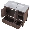 36" Bathroom Vanity with Ceramic Basin;  Bathroom Storage Cabinet with Two Doors and Drawers;  Solid Frame;  Metal Handles