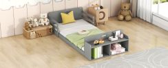 Twin Size Floor Bed with Storage Footboard and Guardrail