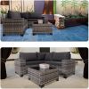 4 Pieces Patio Furniture Set,Outdoor All Weather-Wicker Rattan Sectional Conversation Sofa Set with Glass Table and Cushions for Seating for Garden,Ba