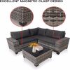 4 Pieces Patio Furniture Set,Outdoor All Weather-Wicker Rattan Sectional Conversation Sofa Set with Glass Table and Cushions for Seating for Garden,Ba