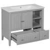 36" Bathroom Vanity with Ceramic Basin;  Bathroom Storage Cabinet with Two Doors and Drawers;  Solid Frame;  Metal Handles