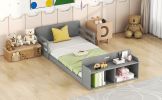 Twin Size Floor Bed with Storage Footboard and Guardrail