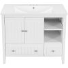 36" Bathroom Vanity with Ceramic Basin;  Bathroom Storage Cabinet with Two Doors and Drawers;  Solid Frame;  Metal Handles