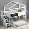 Twin over Full House Bunk Bed with Storage Staircase and Blackboard