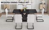 Table and chair set, modern dining table, black tabletop and black MDF leg table, soft and comfortable dining chair, perfect for dinner, meetings, hom