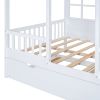 Full Size Wood House Bed With Twin Size Trundle, Wooden Daybed