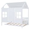 Full Size Wood House Bed With Twin Size Trundle, Wooden Daybed