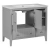 36" Bathroom Vanity with Ceramic Basin;  Bathroom Storage Cabinet with Two Doors and Drawers;  Solid Frame;  Metal Handles