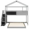 Twin over Full House Bunk Bed with Storage Staircase and Blackboard