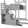 Twin over Full House Bunk Bed with Storage Staircase and Blackboard